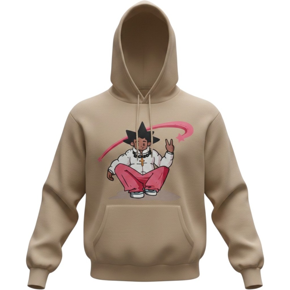 (B2) Shein Kids Tan Graphic Character Pullover Hoodie Size 10Y Khaki Sweatshirt